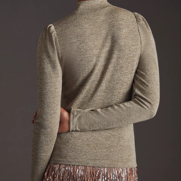Anthropologie Dolan Metallic Mock Neck Puff Sleeve Shoulder Long Sleeve Top - Picture 3 of 8